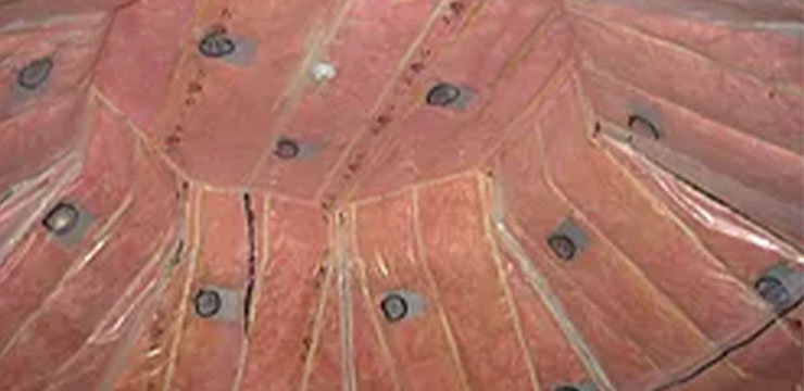 Pink insulation filling a wall